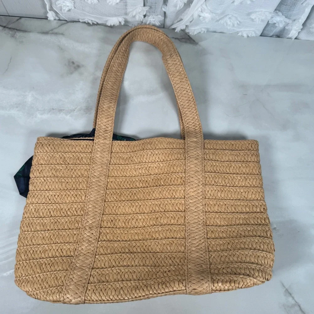 Draper James Everyday Straw Bag Tote With Floral Scarf Preppy‎ Beach Summer New